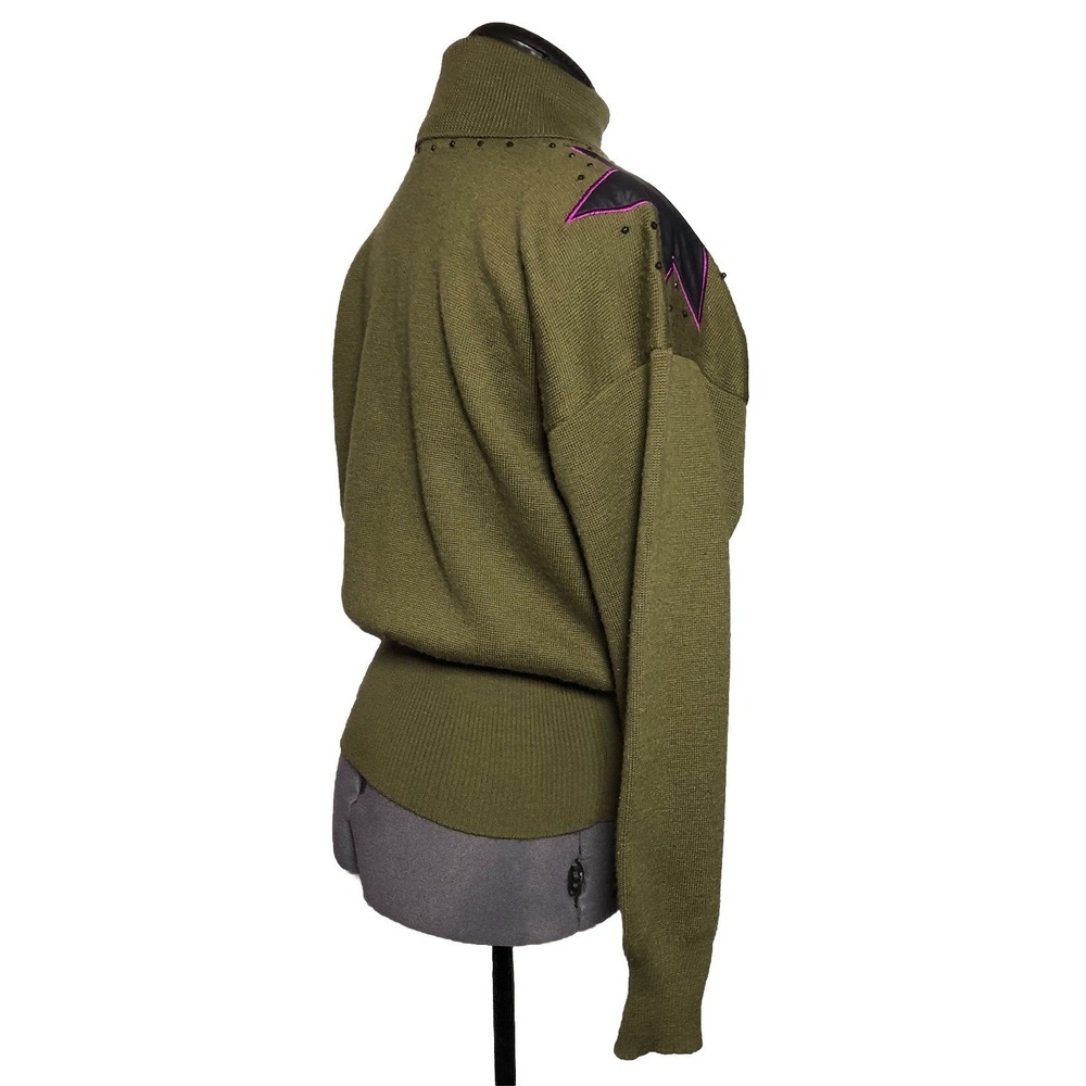 Vtg 80s Funky Statement Sweater Meister Star Shoulder Turtleneck Novelty M B42 - Picture 5 of 12